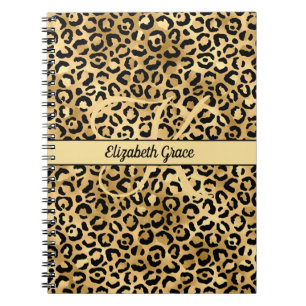 Monogramm Name Schwarz Gold Leopardenprint Gepard  Notizblock