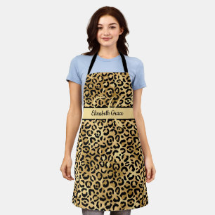 Monogramm Name Schwarz Gold Leopardenprint Gepard Schürze