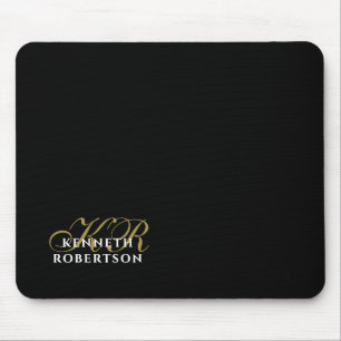 Monogramm Name Schwarz Gold Weiß Minimalistisch El Mousepad