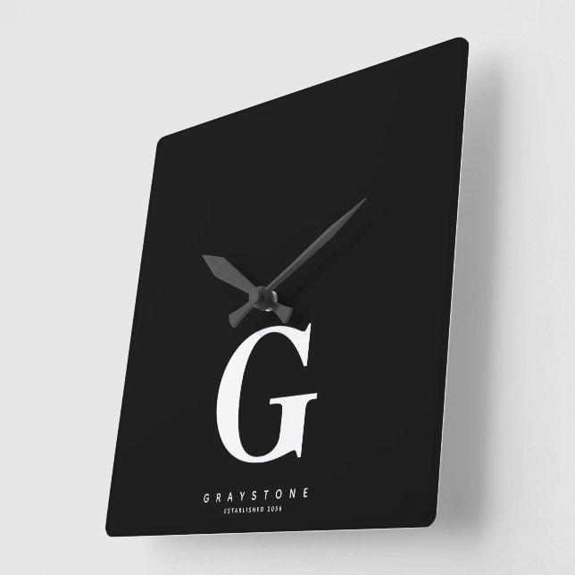 Monogramm Name schwarz Quadratische Wanduhr (Winkel)
