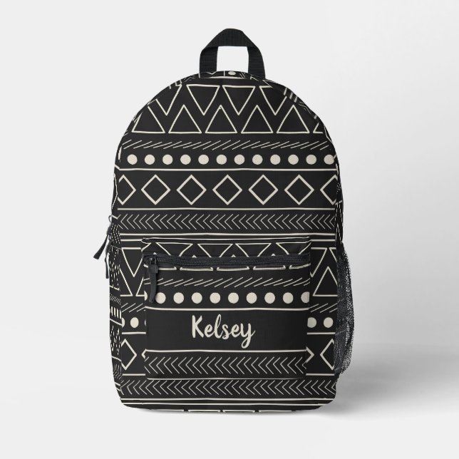 Monogramm Name Schwarz/Weiß Bedruckter Rucksack (Vorderseite)