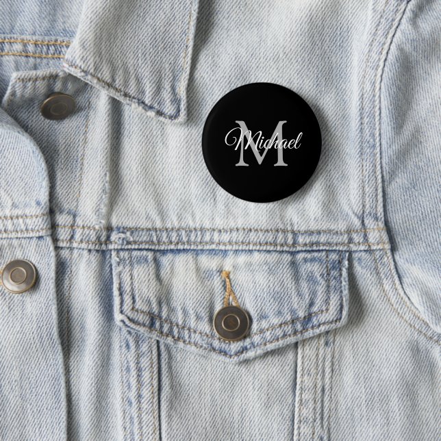 Monogramm Name Schwarze Personalisierte Vorlage Button (Beispiel)