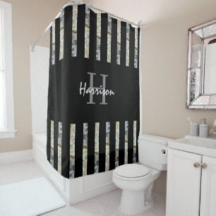 Monogramm Name Schwarzer Duschvorhang