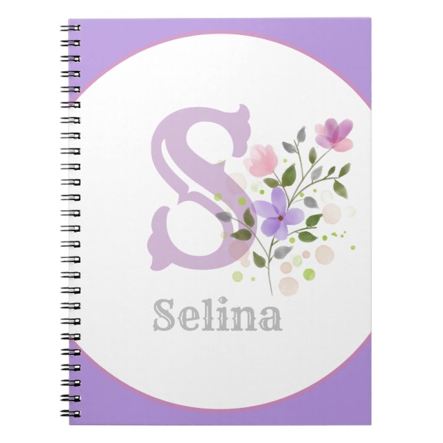 Monogramm & Name Selina mit Blumen Notizblock (Vorderseite)