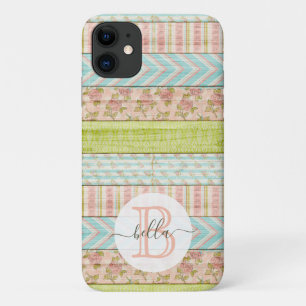 Monogramm Name Shabby-Rose auf rustikale Hütte Case-Mate iPhone Hülle