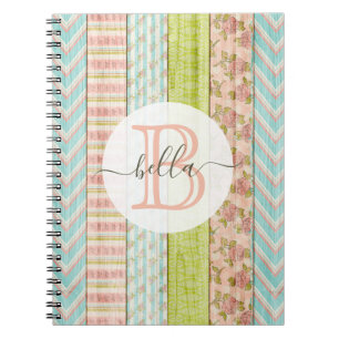 Monogramm Name Shabby-Rose auf rustikale Hütte Notizblock