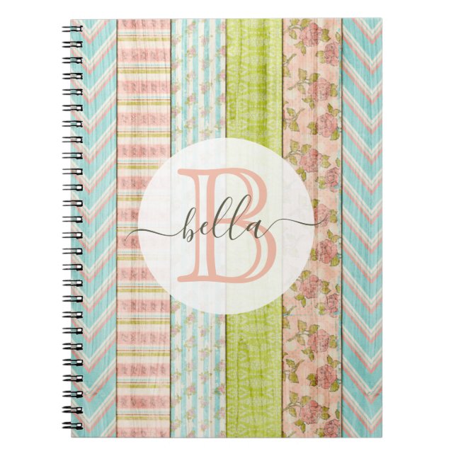 Monogramm Name Shabby-Rose auf rustikale Hütte Notizblock (Vorderseite)
