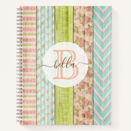 Monogramm Name Shabby-Rose auf rustikale Hütte Notizbuch