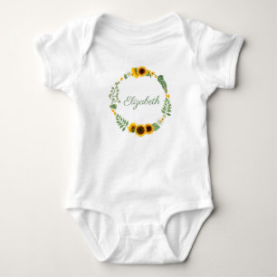 Monogramm Name Sonnenblumen Gelb Grün Floral Baby Strampler