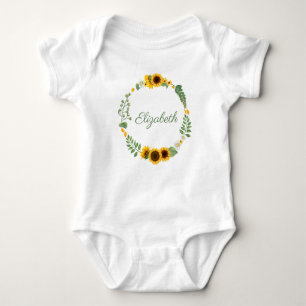 Monogramm Name Sunflores Gelbgrün Baby Strampler