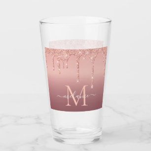 Monogramm Name Text Rose Gold Blush Glitzer Glass Glas