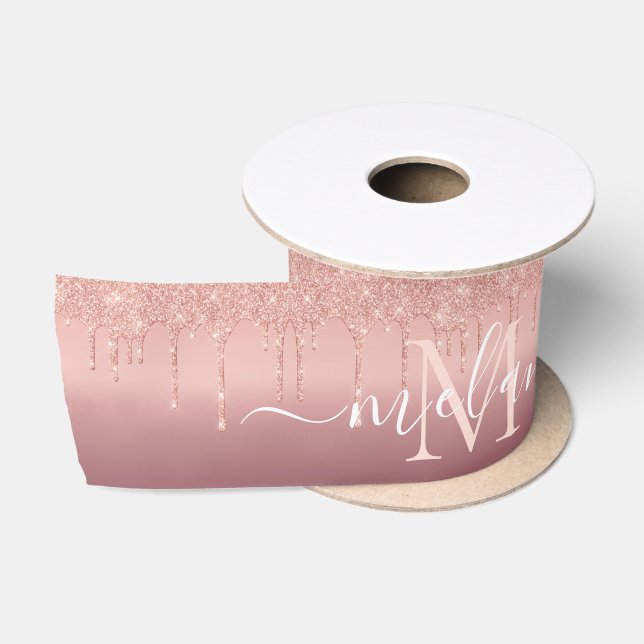 Monogramm Name Text Rose Gold Blush Glitzer Ribbon Satinband (Spule)