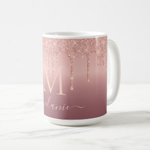 Monogramm Name Text Rose Gold Glitzer Kaffee Tasse