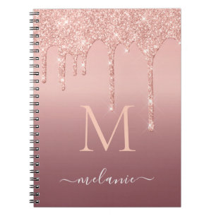 Monogramm Name Text Roségold Rosarot Glitter Funke Notizblock