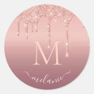 Monogramm Name Text Roségold Rosarot Glitter Funke Runder Aufkleber
