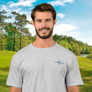 Monogramm & Name, Trenddesign Blau & Schwarz T-Shirt