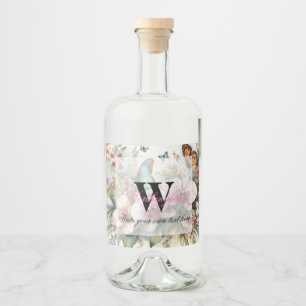 Monogramm Name Tropische Blume Blätter Aquarell Alkoholflaschenetikett