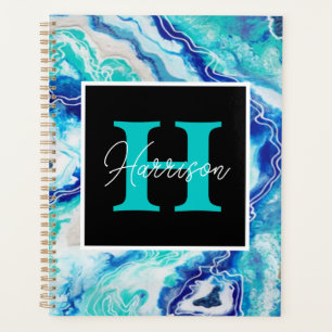 Monogramm-Name Türkis und Blauer Marmor Planer