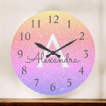 Monogramm-Name und Anfangsbuchstabe des Glitzer Große Wanduhr<br><div class="desc">Rainbow Pastel Gold,  Lila und rosa Ombre Sparkle Glitzer Monogram Name und Erstserving Wall Clock. Die Wall-Uhr ist das perfekte Geschenk für jemanden,  der Lieben funkeln und Glitzer.</div>