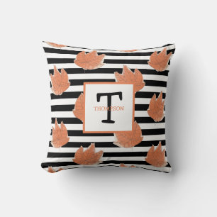 Monogramm Name und Streifen mit Wasserfarbenleder Kissen