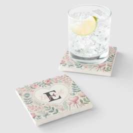 Monogramm Name Vintage-Herzen Blumenaquarell Steinuntersetzer