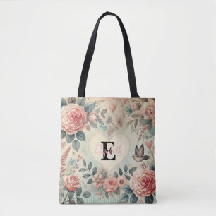 Monogramm-Name vintage romantische Herzen rosa flo Tasche