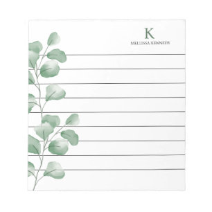 Monogramm Name Wasserfarbe Eukalyptus Schwarz Umra Notizblock