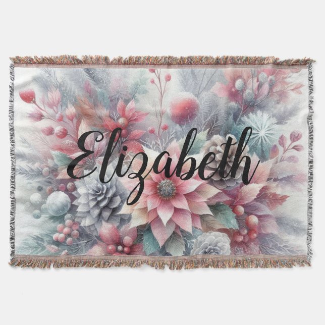Monogramm Name Weihnachten Blumenpastellfarbe Decke (Vorderseite)