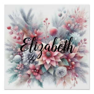 Monogramm Name Weihnachten Blumenpastellfarbe Poster