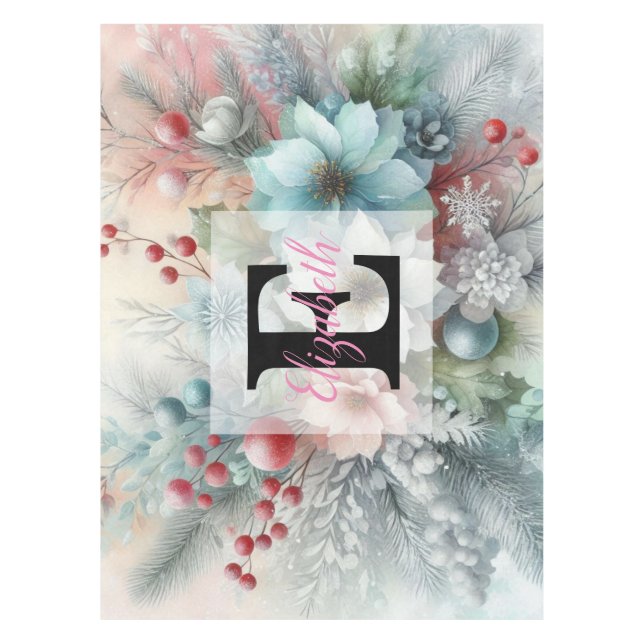 Monogramm Name Weihnachten Blumenpastellfarbe Tischdecke (Vorderseite)
