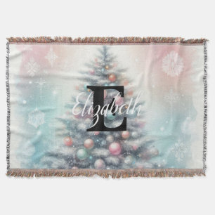 Monogramm-Name Weihnachtsbaum Blumen Wasserfarbe Decke