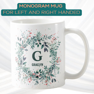 Monogramm Name Weihnachtsgrün Kaffeetasse