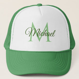 Monogramm Name Weiße und grüne Unisex Baseballkapp Truckerkappe