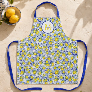 Monogramm-Name Zitrone Blau Französisches Landflie Schürze