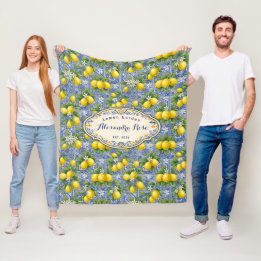Monogramm Name Zitronen Blau Französisches Landfli Fleecedecke