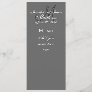 Monogramm Namen Datum Hochzeitsmenükarten Grau Menükarte