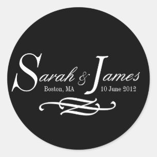 Monogramm-Namen Datum Hochzeitsplatz Runder Aufkleber