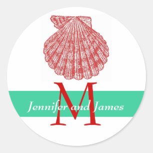 Monogramm-Namen für die Muschel Hochzeitsticker Ro Runder Aufkleber