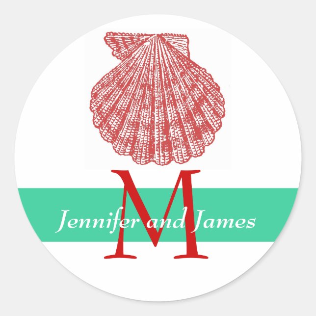 Monogramm-Namen für die Muschel Hochzeitsticker Ro Runder Aufkleber (Vorderseite)
