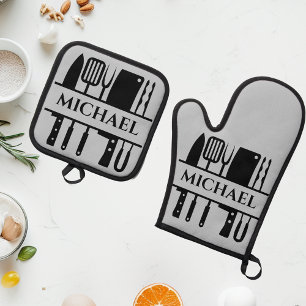 Monogramm Namens BBQ Koch Grilling Ofenhandschuh & Topflappen-Set
