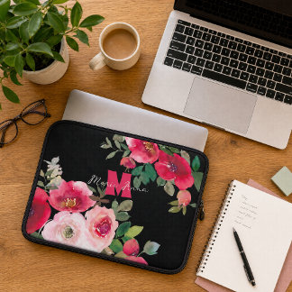Monogramm Namensgeschenk Rosa Floral für Sie Laptopschutzhülle