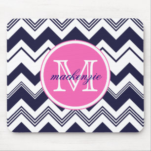 Monogramm-Namensmarine-Blau-weißes Zickzack Muste Mousepad