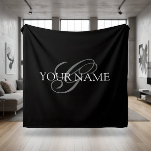 Monogramm Namensschrift Schwarz Grau Fleecedecke