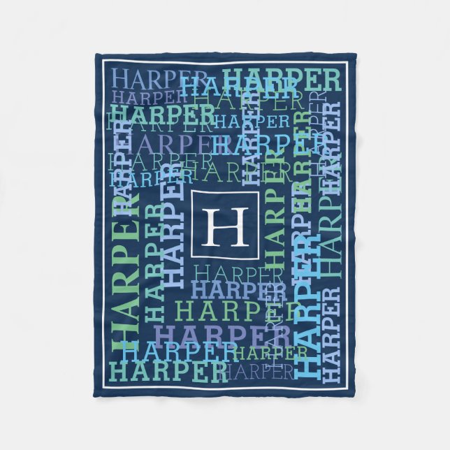 Monogramm-Namenswolken-Marine-Farbe Fleecedecke (Vorderseite)