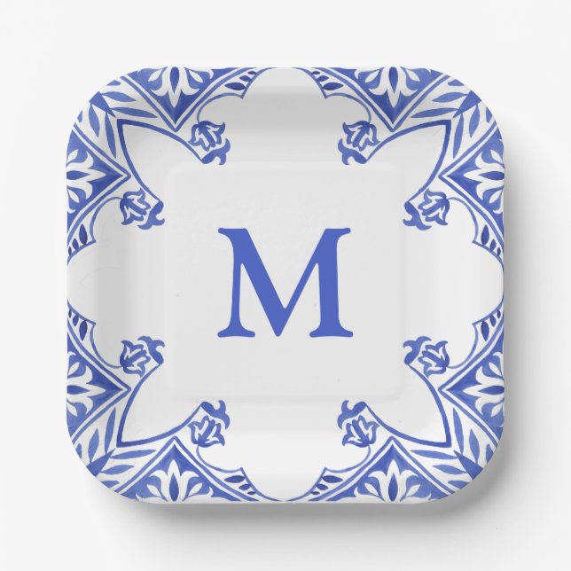 Monogramm Napkins Pappteller (Vorderseite)