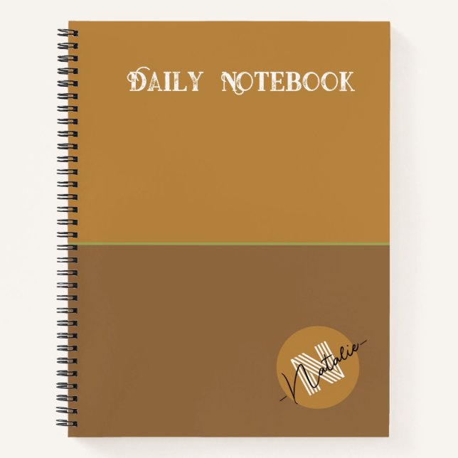 Monogramm Naturholzfarbe Minimalistisch braun nied Notizbuch (Vorderseite)