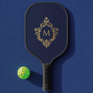 Monogramm Navy Blau Elegantes Faux-Gold Vintage-Wa Pickleball Schläger