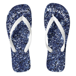 Monogramm Navy Blau Glitter Brautmutter Bräutigam Flip Flops