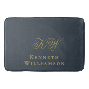 Monogramm Navy Blau Gold Name Minimalistisch Herre Badematte