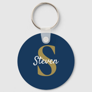 Monogramm Navy Blau Gold Personalisierter Name Schlüsselanhänger